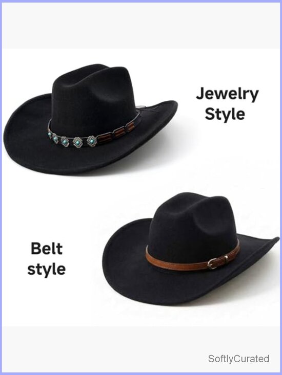 Shapable Wide Brim Felt Cowboy Hat with 2 Bands for Party/Festival main image 4